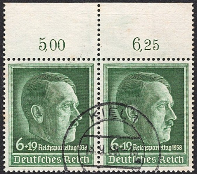 Deutschland, Deutsches Reich, Parteitag, Nr.672y, waagrechte Gummierung, waagrechte Paar mit Bogenrand, KIEL