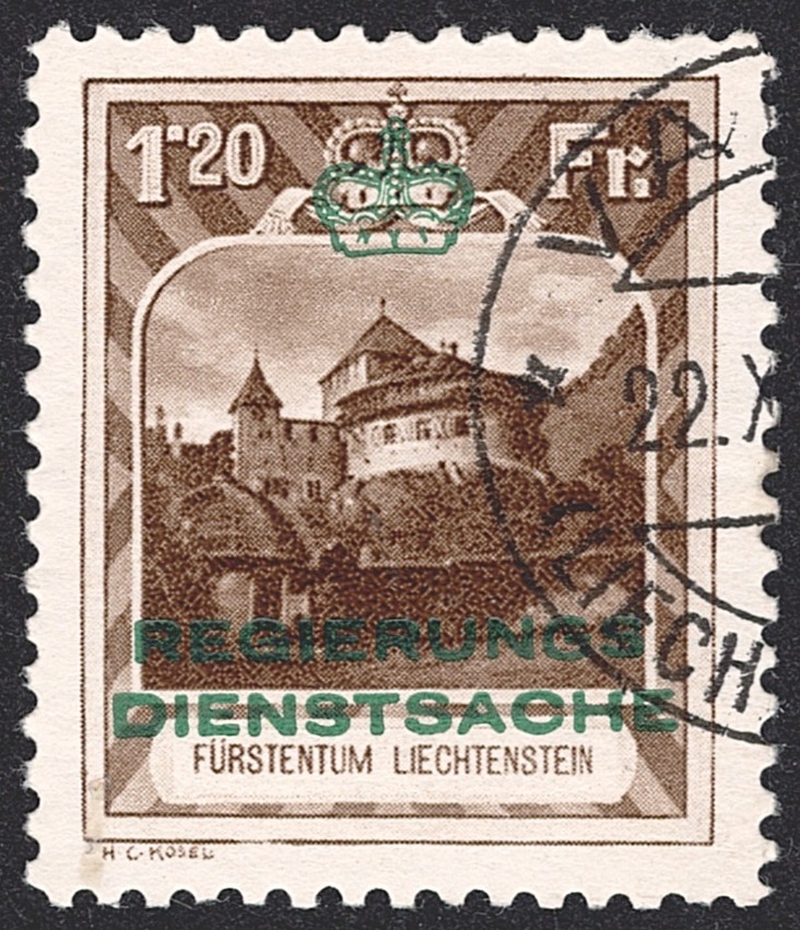 Liechtenstein, Dienstmarken, Nr.8A, Schloss Vaduz, Zä 10,5, gestempelt VADUZ