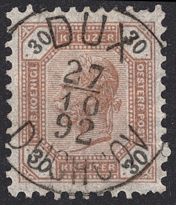 Österreich, Nr.65, 30 Kr.mattsiena, Vollstempel DUX DUCHCOV