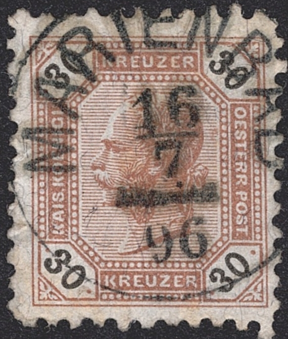 Österreich, Nr.65, 30 Kr.mattsiena, Vollstempel MARIENBAD