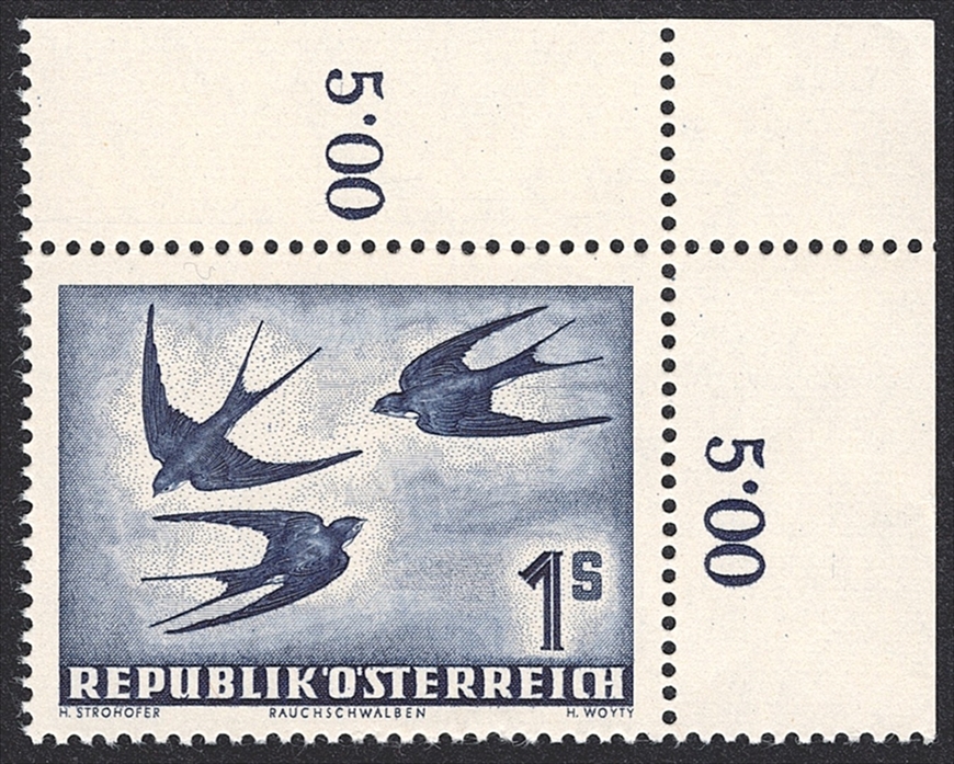 Österreich, Nr.984, 1S.,Flugpost, Rauchschwalbe, Bogenecke
