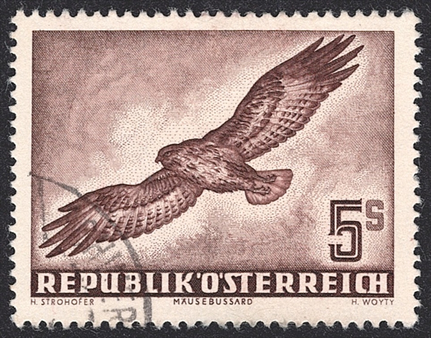Österreich, Nr.986, 5S.,Flugpost, Mäusebussard, Eckstempel
