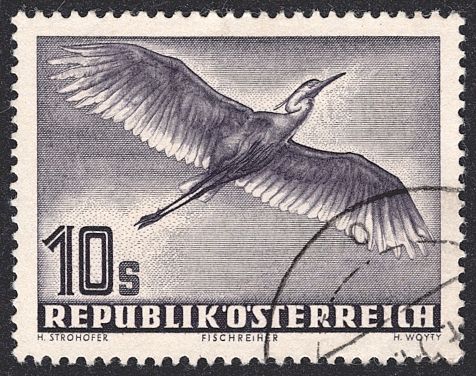 Österreich, Nr.987, 10S.,Flugpost, Graureiher, Eckstempel