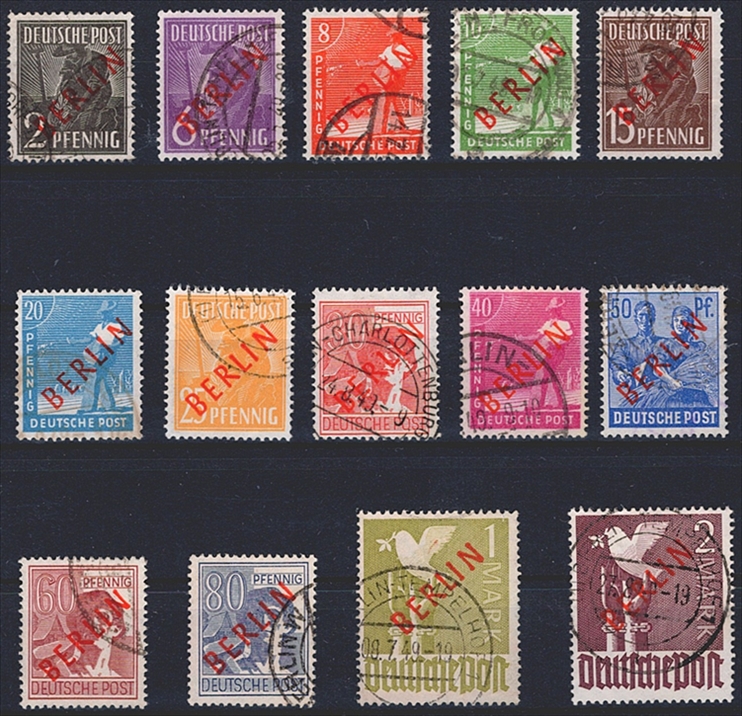 Deutschland, Berlin 1949 Serie Nr. 21/34 "sog. Rotaufdrucke" gestempelt - signiert