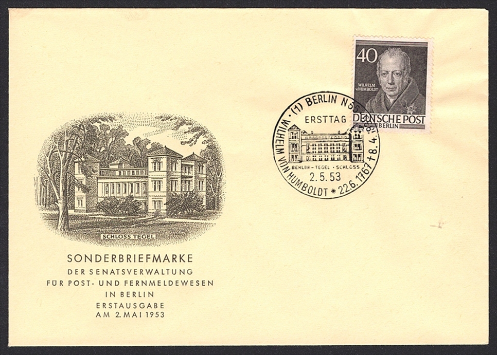 Deutschland, Berlin 1952/3 Nr. 100 "Männer aus der Geschichte Berlins" auf Brief - FDC