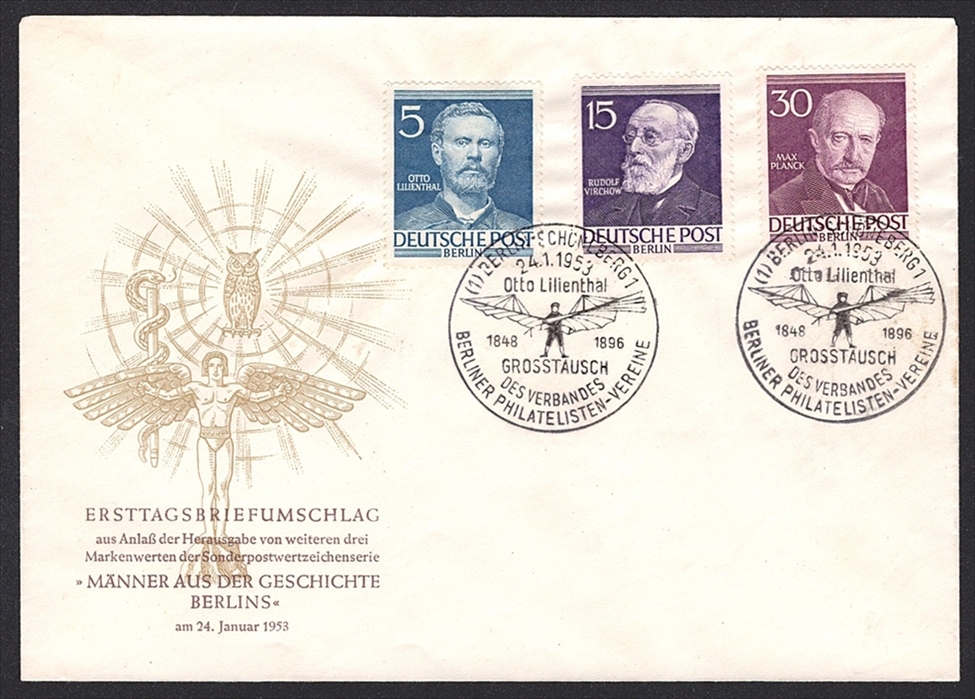 Deutschland, Berlin 1952/3 Nr. 92, 96, 99 "Männer aus der Geschichte Berlins" auf Brief - FDC