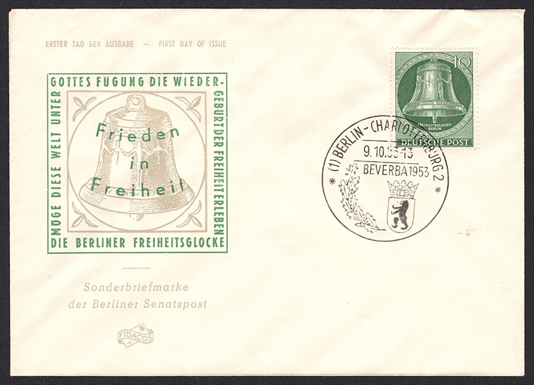 Deutschland, Berlin 1953 Nr. 102 "Klöppel in der Mitte" auf Brief - FDC