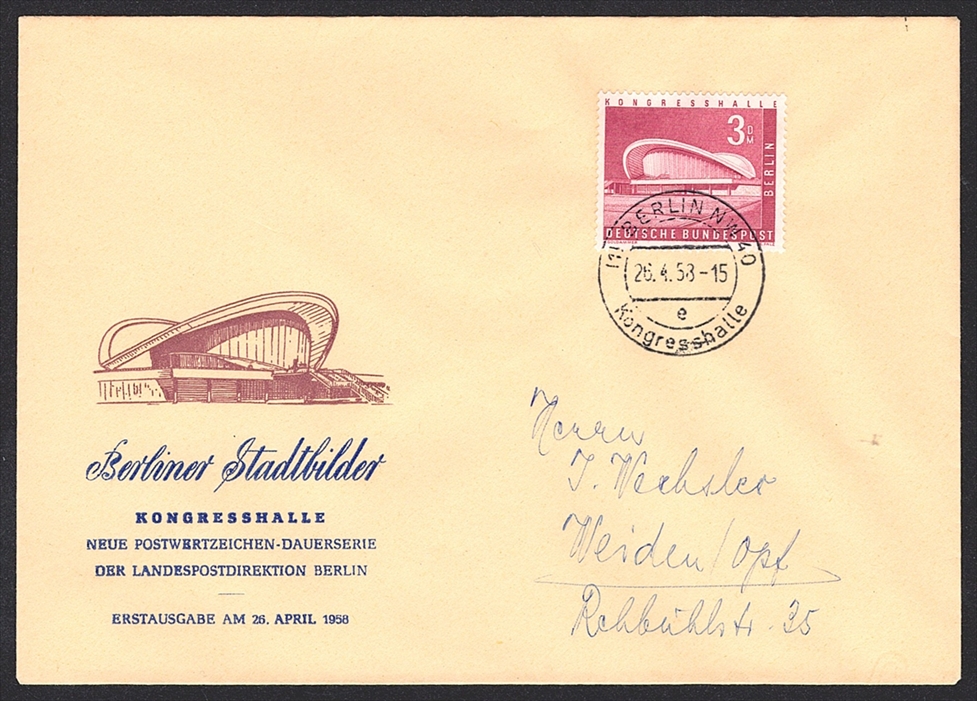 Deutschland, Berlin 1956/62 Nr. 154 "Berliner Stadtbilder" auf Brief - FDC