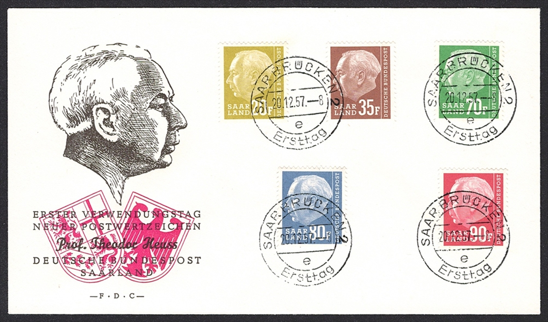 Deutschland, Saarland (BRD) 1957 Nr. 417, 420, 423-428 auf 3 Briefen - FDC – Bild 2