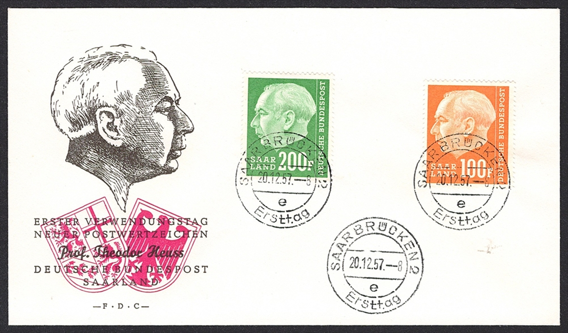 Deutschland, Saarland (BRD) 1957 Nr. 417, 420, 423-428 auf 3 Briefen - FDC – Bild 4