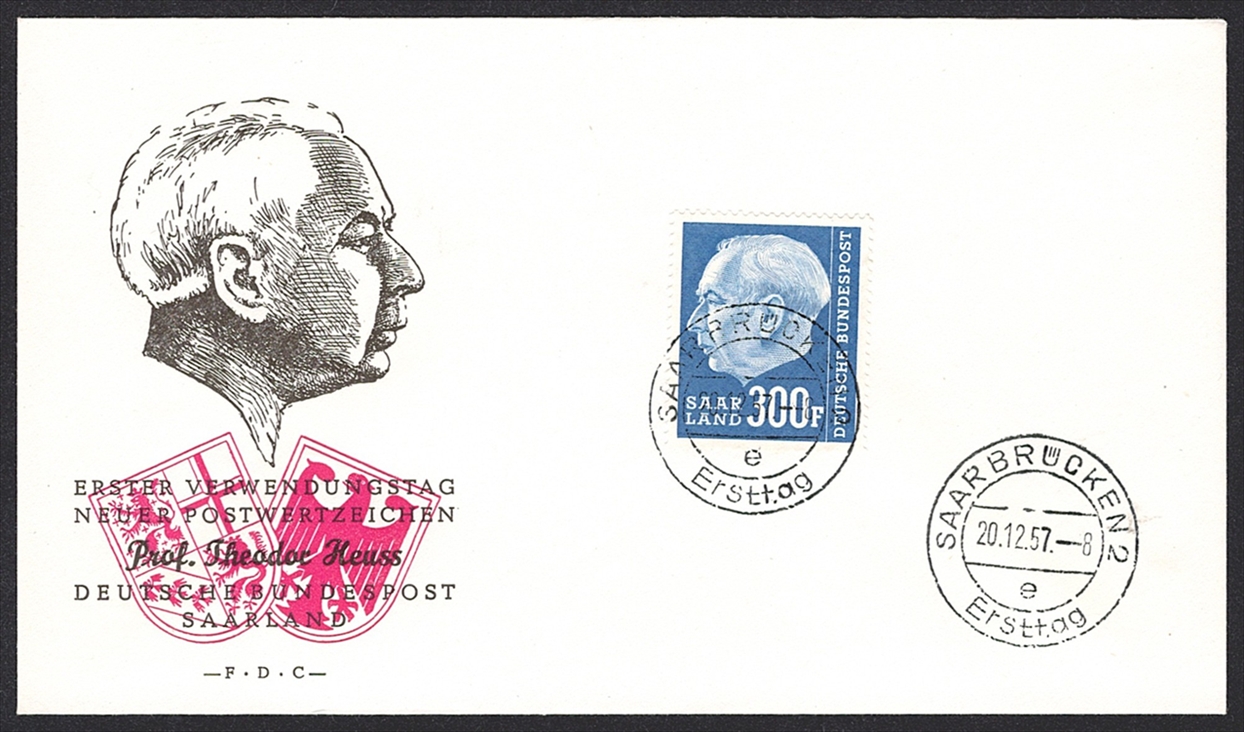 Deutschland, Saarland (BRD) 1957 Nr. 417, 420, 423-428 auf 3 Briefen - FDC – Bild 6