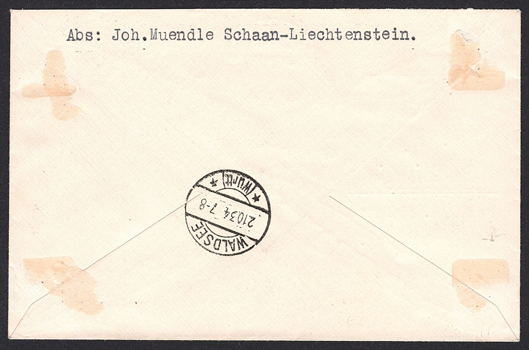 Liechtenstein 1934 Nr. 104 Block 1 "sog. Vaduz Block" Ausschnitt auf R-Brief nach Württemberg – Bild 2