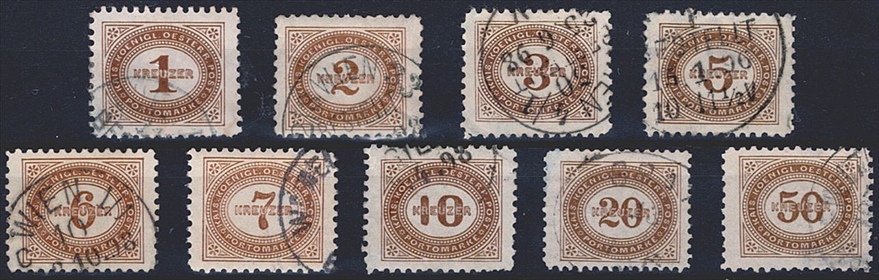 Österreich 1894/95 – Porto Serie ANK Nr. 1/9 „Ziffernzeichnung“ – gestempelt