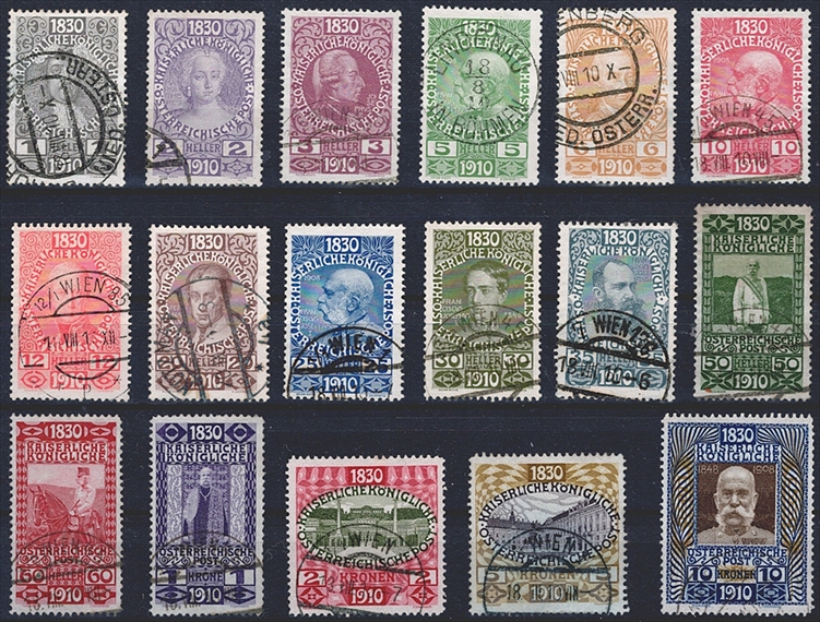 Österreich 1910 - Serie ANK Nr. 161/177 "80. Geburtstag Kaiser Franz Joseph" - gestempelt