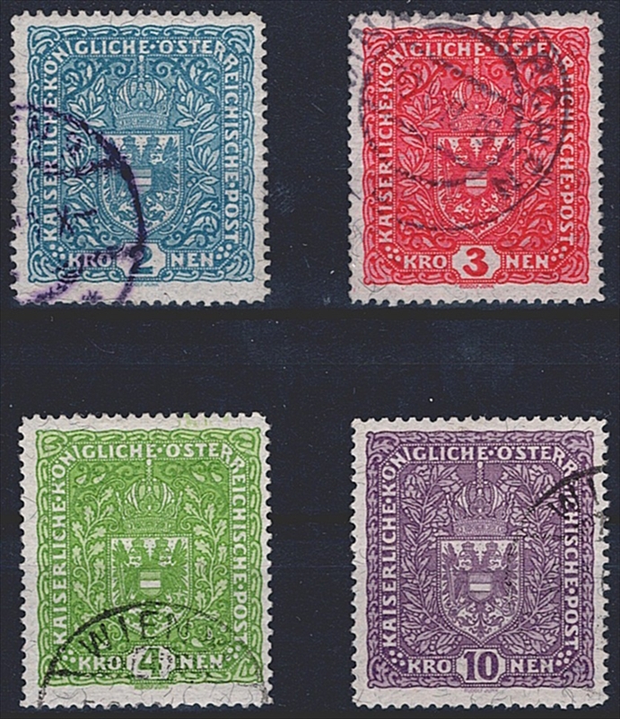 Österreich 1917/19 - Serie ANK Nr. 208(a A)/11 - Faserpapier - Type II - gestempelt
