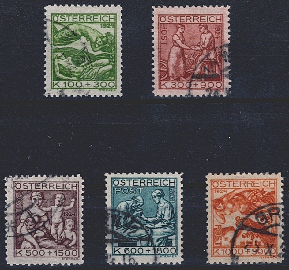 Österreich 1924 - Serie ANK Nr. 442/46 "Notleidende Künstler" - gestempelt
