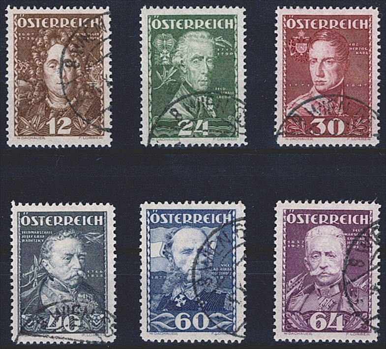 Österreich 1935 - Serie ANK Nr. 617/22 "Österreichische Heerführer" gestempelt