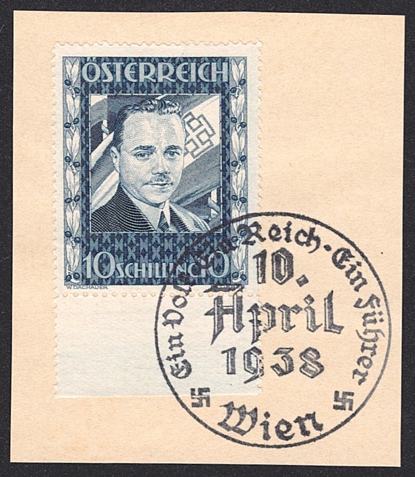 Österreich 1936 – ANK Nr. 588 „Dollfuss“ sauber gestempelt auf Briefstück mit Bogenrand
