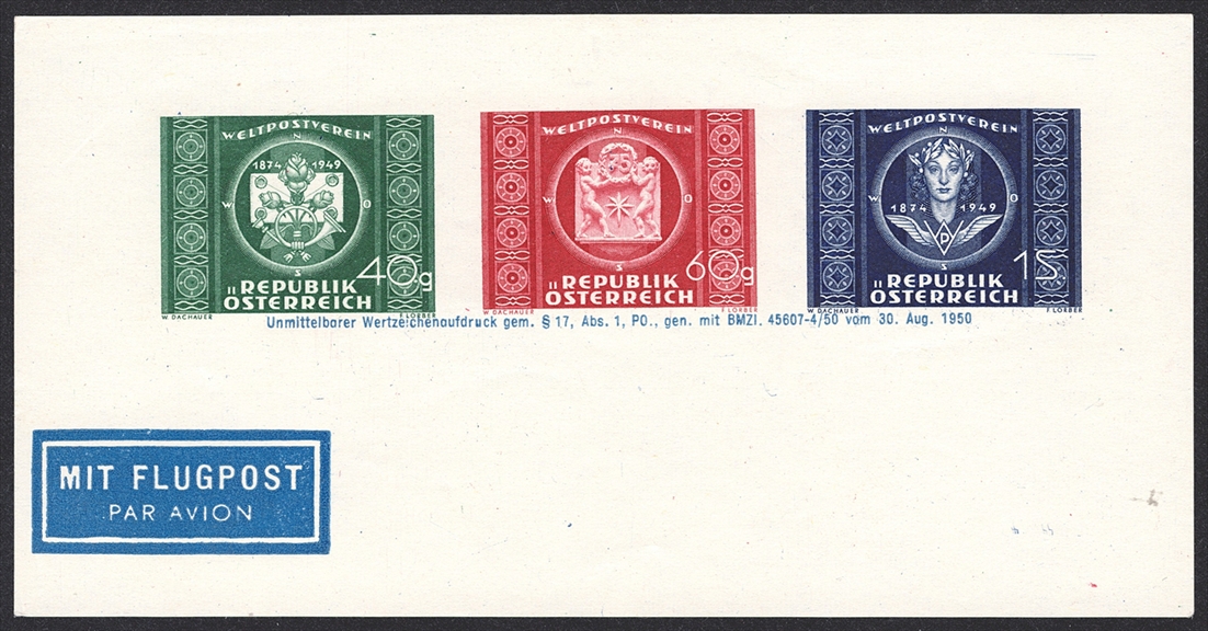 Österreich 1949 - ANK Nr. 955/57 B - Adresszettel auf weissem Papier
