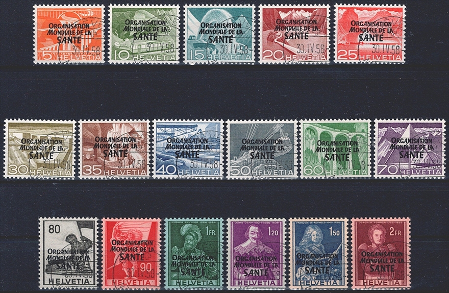 Schweiz, Dienstmarken, DVI, ORGANISATION MONDIALE DE LA SANTE, Nr.6-22, komplette Serien, Eckstempel