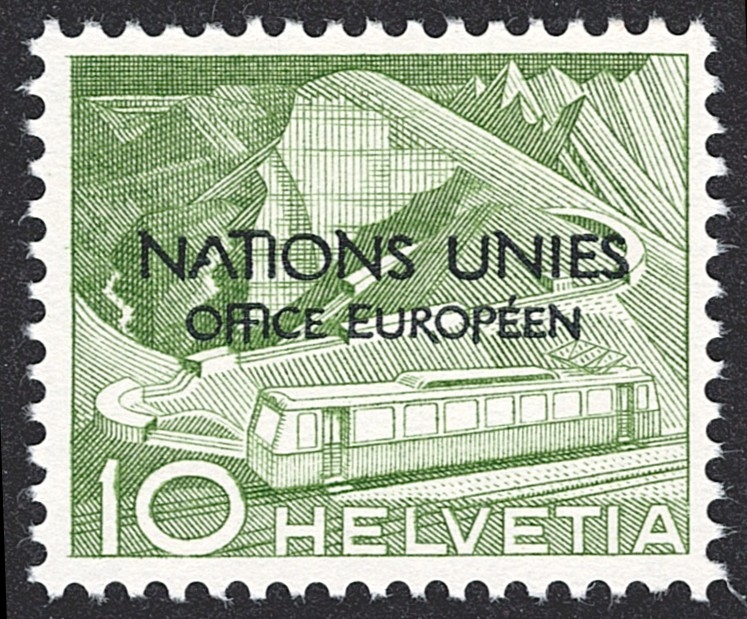 Schweiz, Dienstmarken, DVII, OFFICE EUROPEEN, Nr.2.Ab.3, 10Rp., defektes A in NATIONS
