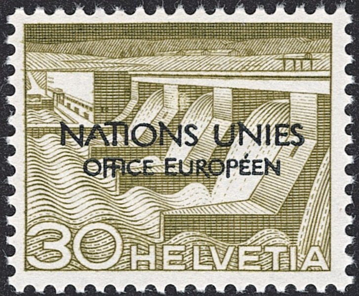 Schweiz, Dienstmarken, DVII, OFFICE EUROPEEN, Nr.6.Ab.3, 30Rp., defektes A in NATIONS
