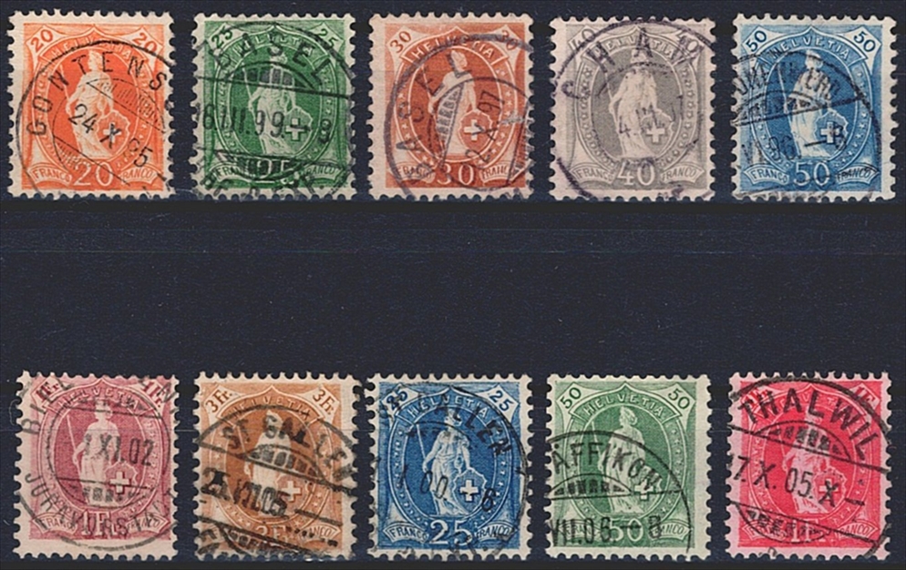 Schweiz, Altschweiz, Stehende Helvetia, Nr.66D-75D, komplette Serie