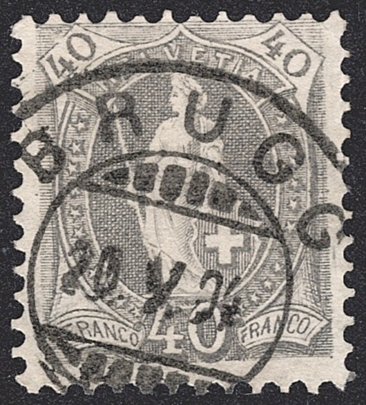 Schweiz, Altschweiz, Stehende Helvetia, Nr.69E, 40Rp.grau, BRUGG