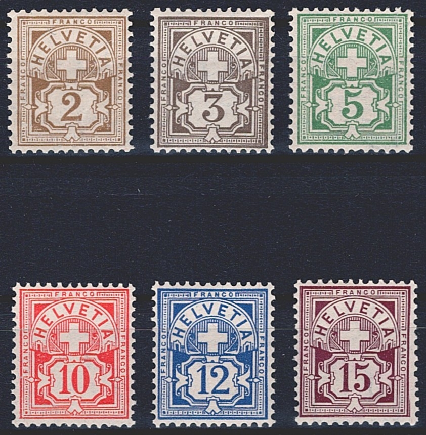 Schweiz, Altschweiz, Wertziffer, Nr.80-85, Wasserzeichen, komplette Serie