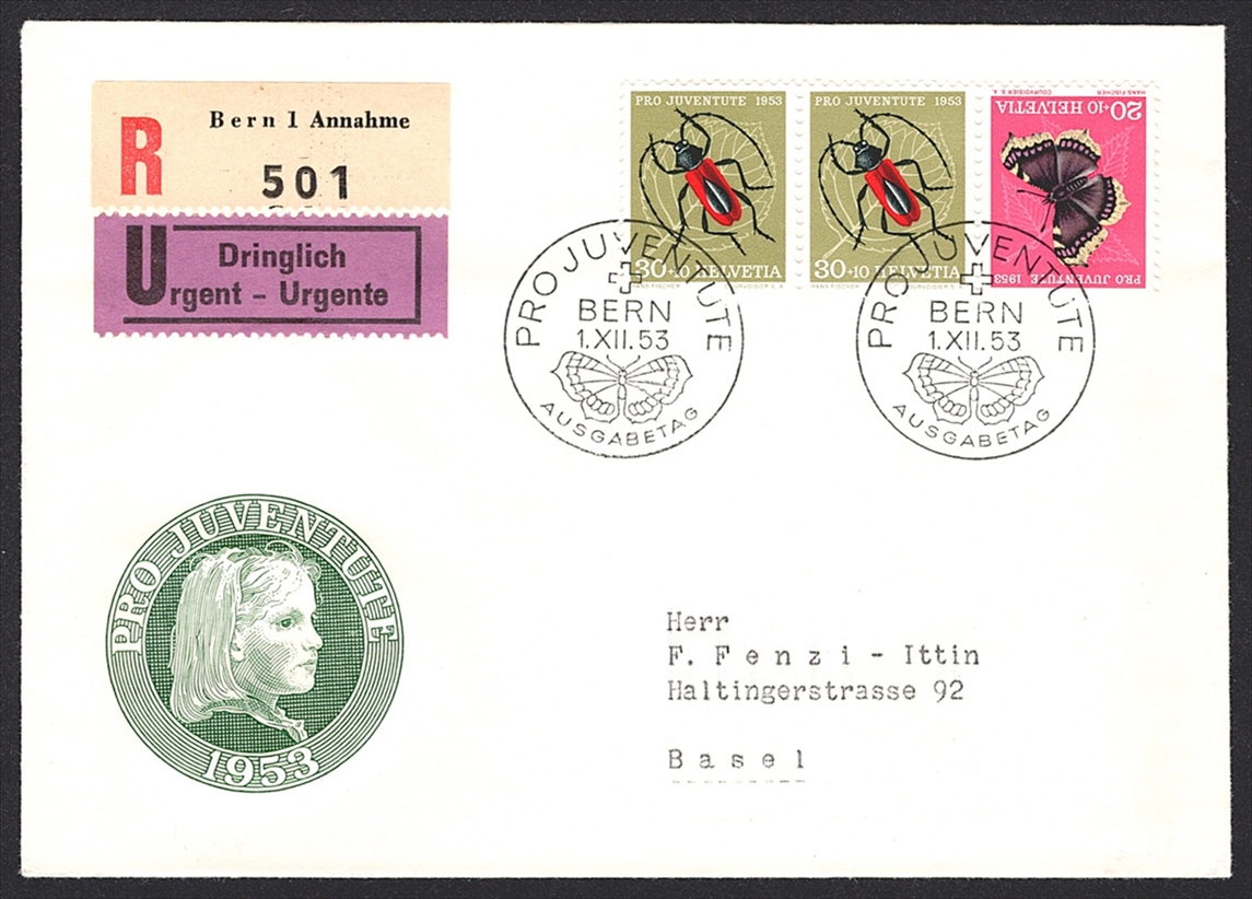 Schweiz, FDC, Kehrdrucke, Nr.K44, R-Dringlich FDC, offiz.-ET Stempel