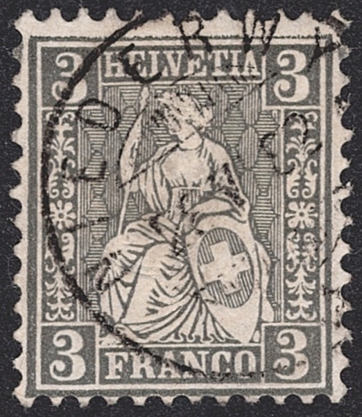 Schweiz, Sitzende Helvetia, Nr.29, 3Rp.schwarz, NIEDERWYL