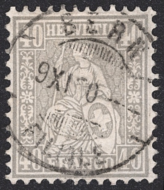 Schweiz, Sitzende Helvetia, Nr.42, 40Rp.grau, Vollstempel BERN