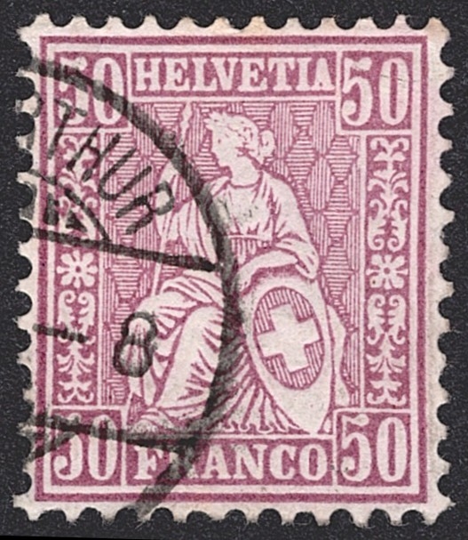 Schweiz, Sitzende Helvetia, Nr.43, 50Rp.lila, WINTERTHUR