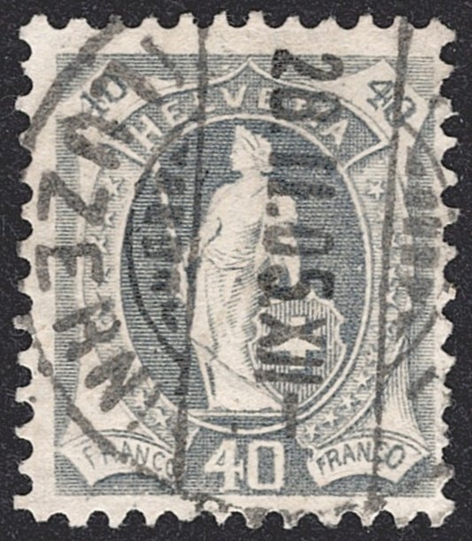 Schweiz, Altschweiz, Stehende Helvetia, Nr.76F, 40Rp.grau, gestempelt