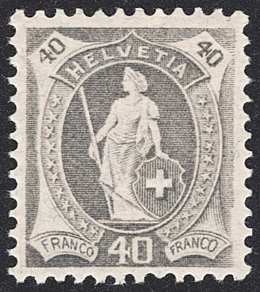 Schweiz, Altschweiz, Stehende Helvetia, Nr.97A, 40Rp.grau