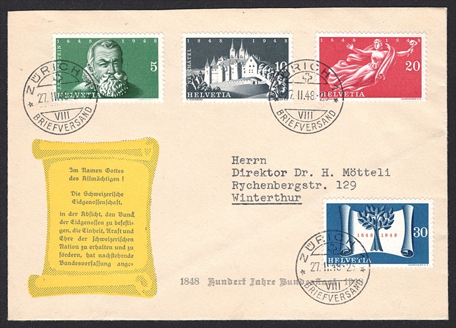 Schweiz, FDC, Freimarken, Bundesstaat, Nr.281-284, ZÜRICH