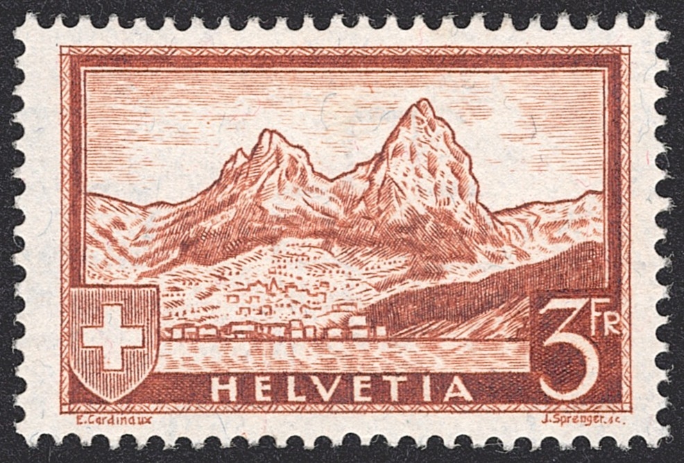Schweiz, Freimarken, Gebirgslandschaften, Nr.177, 3Fr.braun