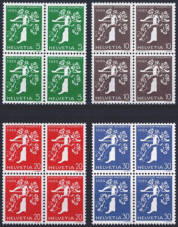 Schweiz, Freimarken, Landi italienisch, Nr.236z-239, im Viererblock