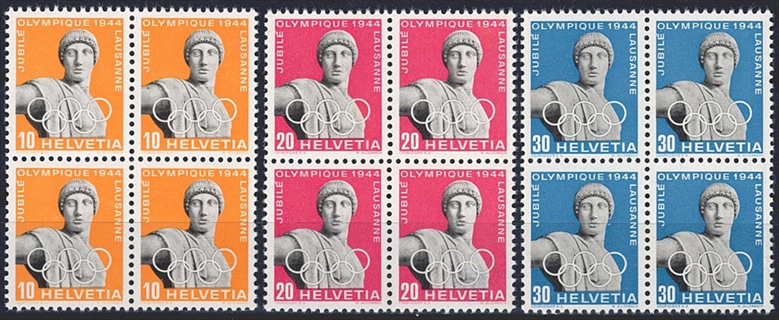 Schweiz, Freimarken, Olympiade, 2.Auflage, Nr.259x-261x, im Viererblock