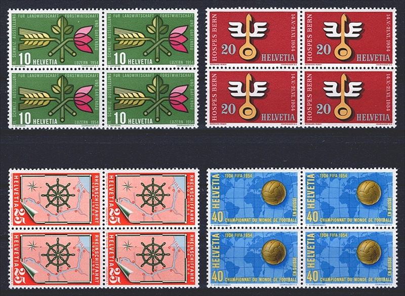 Schweiz, Freimarken, Sondermarken, komplette Serie, Nr.316-319, im Viererblock
