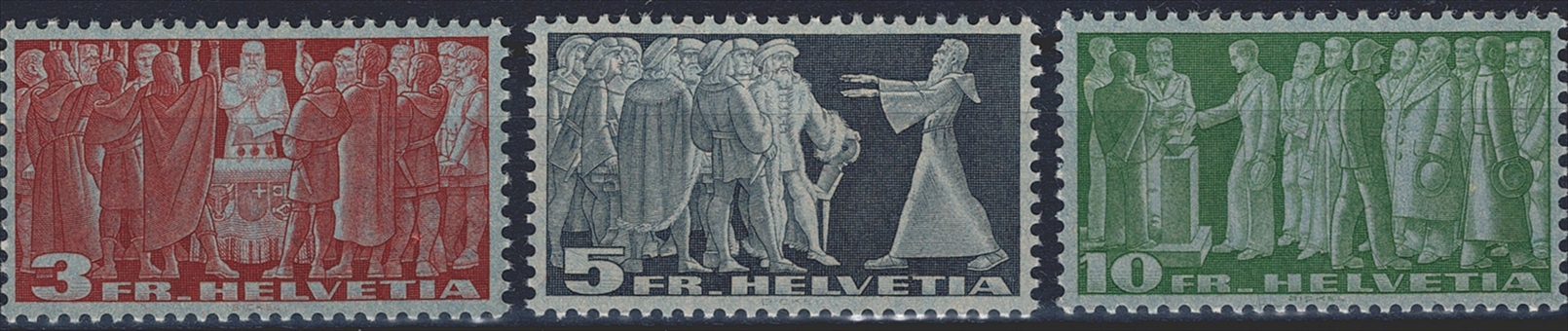 Schweiz, Freimarken, Symbolische Darstellungen, lichtempfindliches Papier, Nr.216v-218v