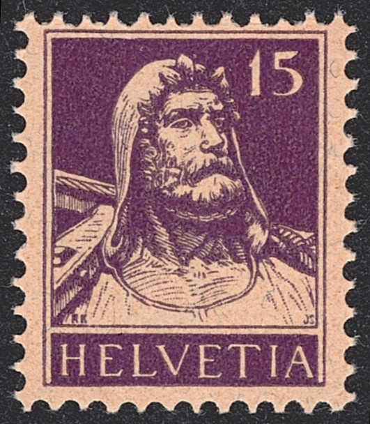 Schweiz, Freimarken, Tellbrustbild, Nr.128c, 15Rp.schwarzviolett