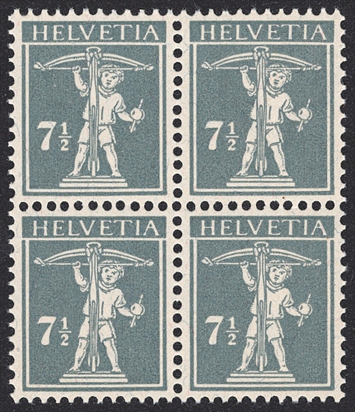 Schweiz, Freimarken, Tellknabe, Nr.138lll, im Viererblock