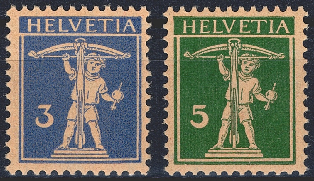 Schweiz, Freimarken, Tellknabe, Nr.182z-183z, geriffeltes Papier