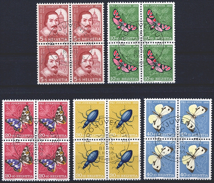 Schweiz, Pro Juventute, Nr.163-167, im Viererblock, offiz. ET-Stempel