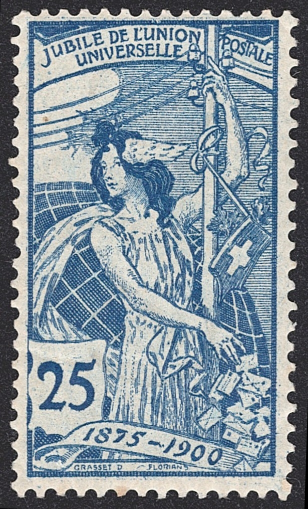 Schweiz, UPU 1900, Nr.79B, 25Rp.blau, Zweite Platte, nur minimer Haftpunkt, **/*