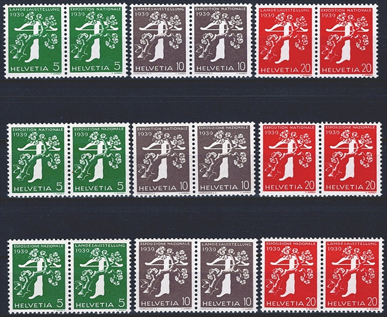 Schweiz, Zusammendrucke, Nr.Z25d-27f, Landi, waagrechte 2er-Paare, komplette Serie