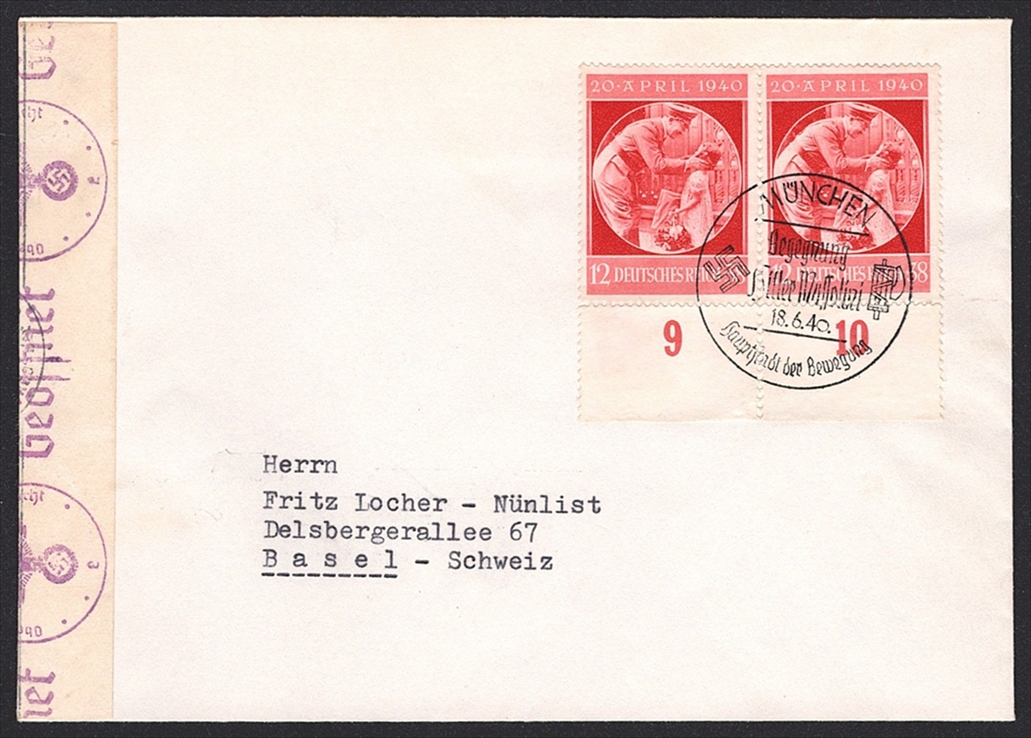 Deutschland, Deutsches Reich, Nr.744, Sondermarke, Sonderstempel MÜNCHEN, zensurierter Brief nach Basel