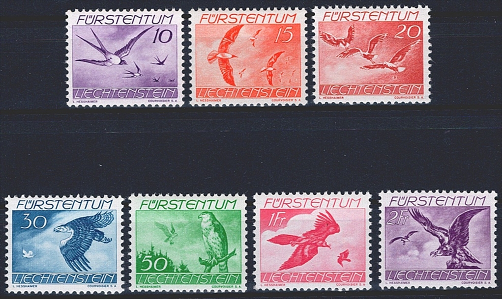 Liechtenstein, Flugpost, Nr.17-23, Vögel, komplette Serie
