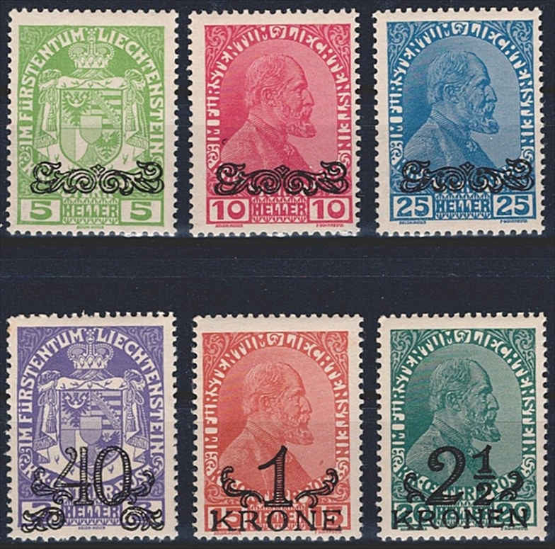 Liechtenstein, Nr.11-16, Freimarken, komplette Serie